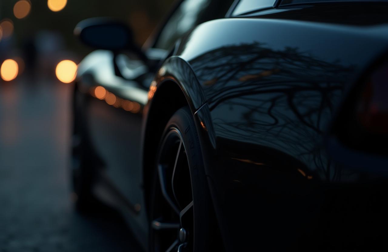 Vue rapprochée d'une voiture de sport de luxe parfaitement détaillée.