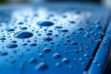 Gouttes d'eau perlant sur une carrosserie traitée à la céramique.