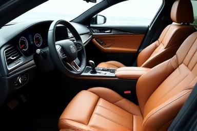 Intérieur en cuir d'une voiture de luxe après un detailing complet.